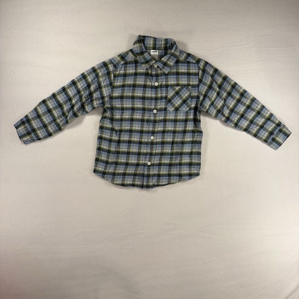 Gymboree Boys’s Size 5 Flannel Plaid Long-Sleeve Shirt Green/Blue/White